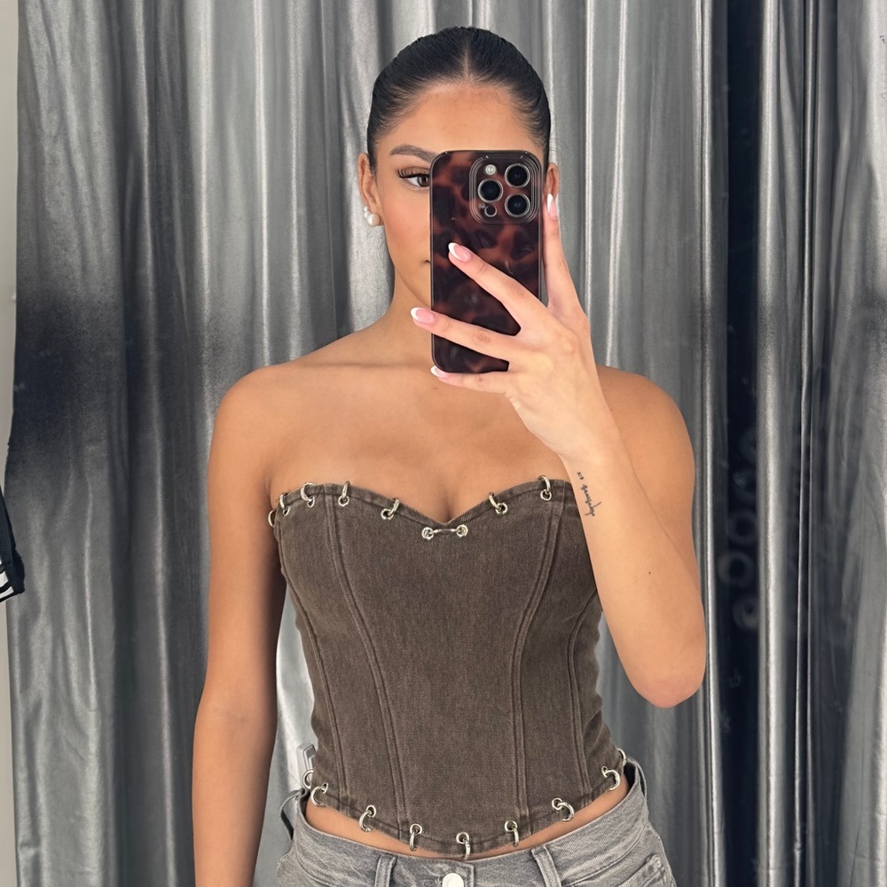 Brown Denim Corset Top